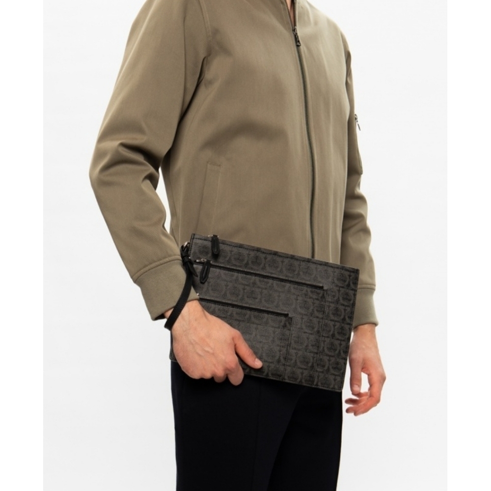 Salvatore Ferregamo  Embossed Double Gancini Leather Clutch Document Holder